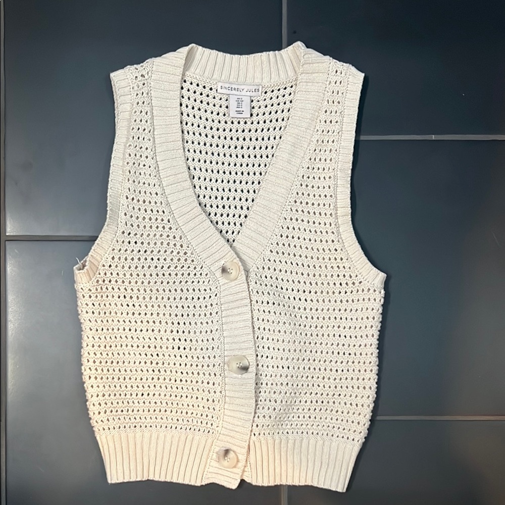 Cream Knit Sweater Vest